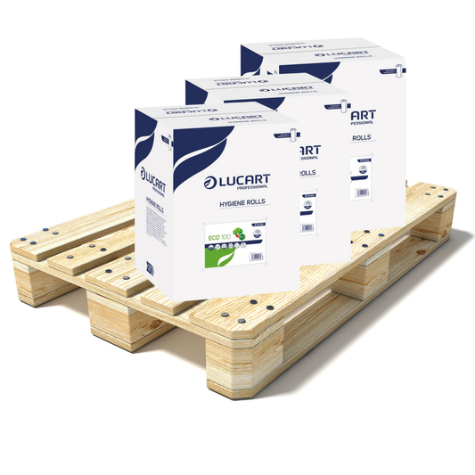 Pallet Lucart White Embossed Recycled Hygiene Roll 2ply 40m x 250mm 24/case (32 cases) 870129