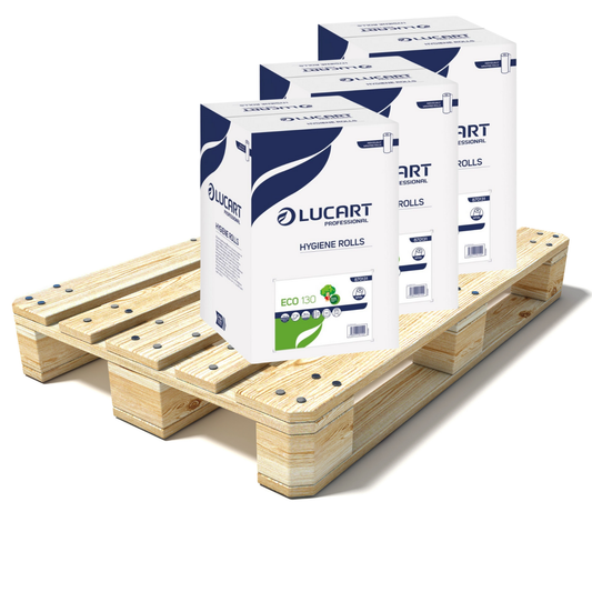 Pallet Lucart White Flat Recycled Hygiene Roll 2ply 50m x 250mm 18/case (36 cases) 870131