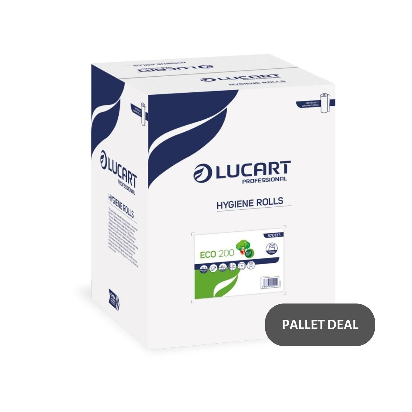Pallet Lucart White Embossed Recycled Hygiene Roll 2ply 40m x 500mm 12/case (32 cases) 870133
