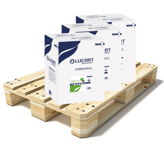 Pallet Lucart White Embossed Recycled Hygiene Roll 2ply 40m x 500mm 12/case (32 cases) 870133