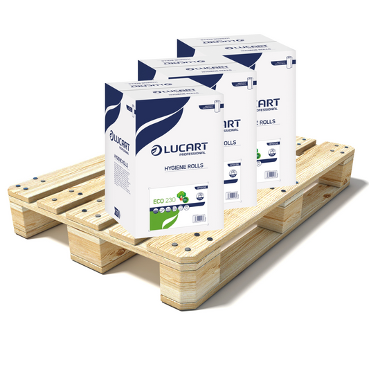 Pallet Lucart White Flat Recycled Hygiene Roll 2ply 50m x 500mm 9/case (36 cases) 870136