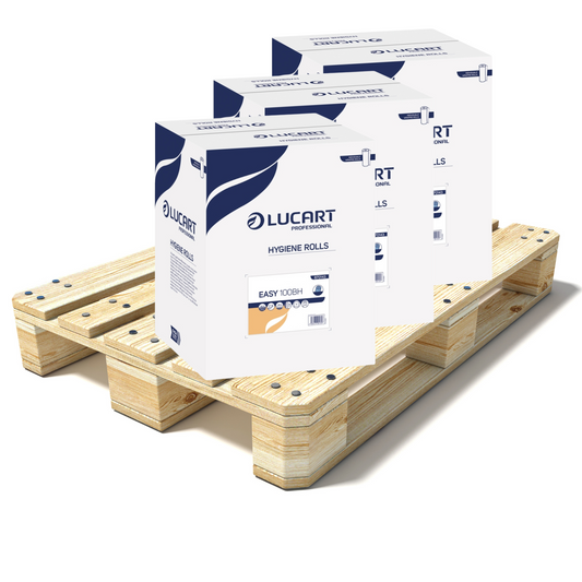 Pallet Lucart Blue Embossed Recycled Hygiene Roll 2ply 40m x 250mm 24/case (32 cases) 870143