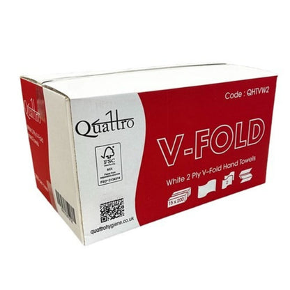 Quattro White V-Fold 2ply Hand Towel 3000/case (QHTVW2)