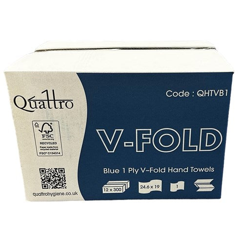 Quattro Blue V-fold 1ply Hand Towels 12x300 (QHTVB1)