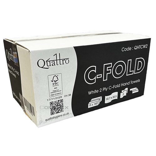 Quattro White C-fold 2ply Hand Towel 2430/case (QHTCW2)