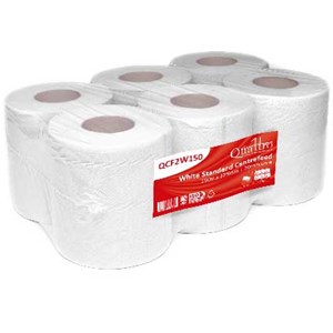 Quattro White Embossed Centrefeed 175mm x 150m (Pack of 6) QCF2W150