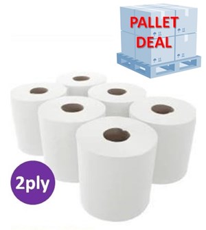 PALLET White 2ply Embossed Centrefeed 150m (50 cases)
