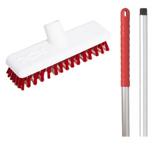 Abbey 9" Deck Scrub - Red (complete with handle)
