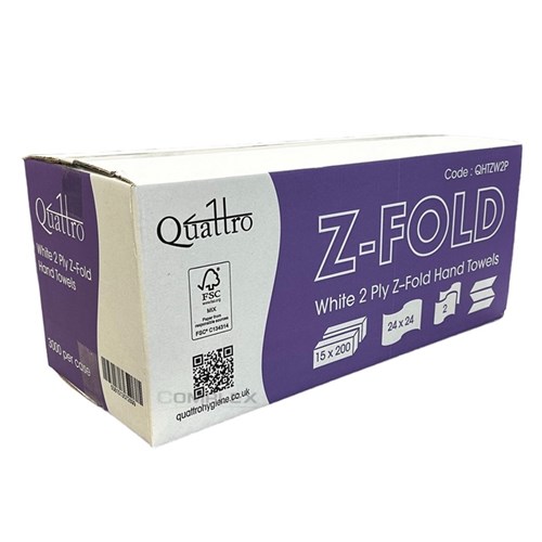 Quattro Premium White Z-fold Hand Towel 2ply (15x200) 